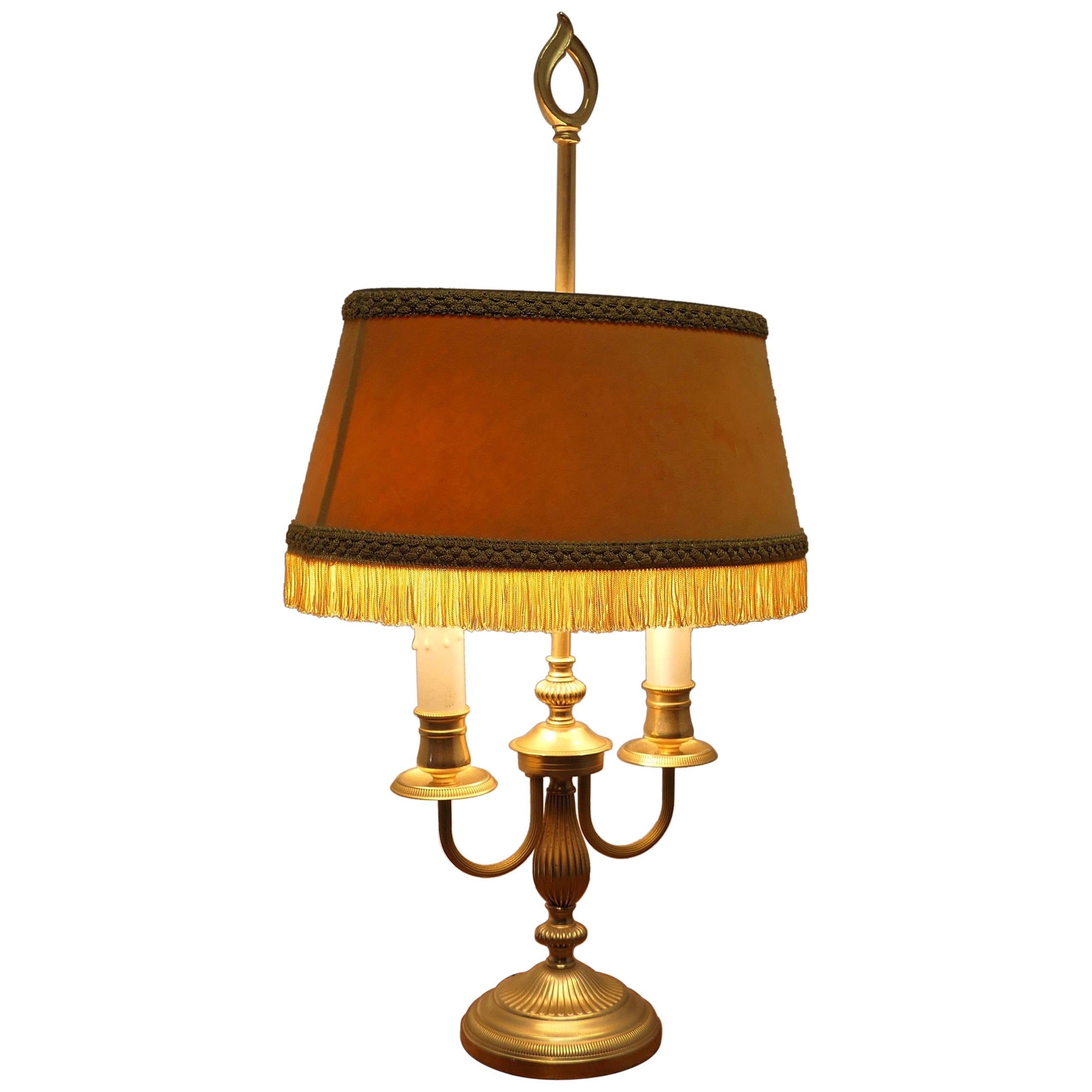 French Brass Bouillotte Twin Desk Lamp   