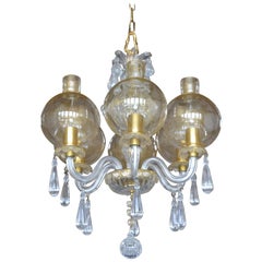 Mid-Century Venetian 6 light Chandelier with unusual Gold Storm Shades 