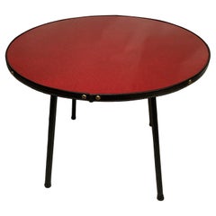 1950's Stitched Leather and formica Circular table by Jacques Adnet