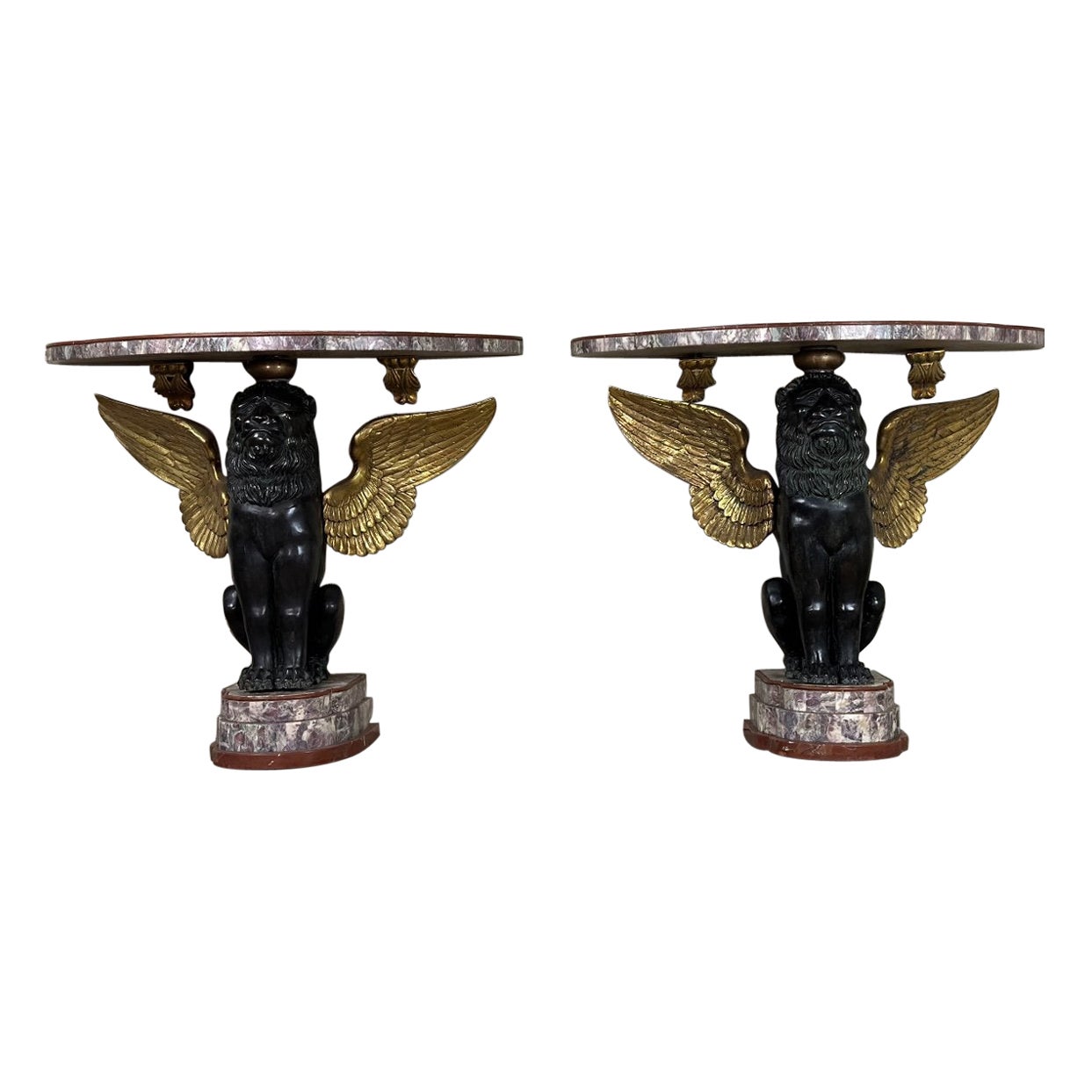 Pair Of Consoles In Marble And Bronze Italy Circa 1930 For Sale