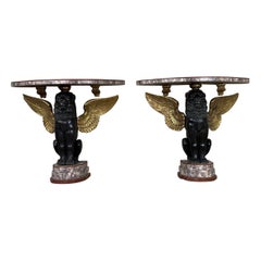 Vintage Pair Of Consoles In Marble And Bronze Italy Circa 1930