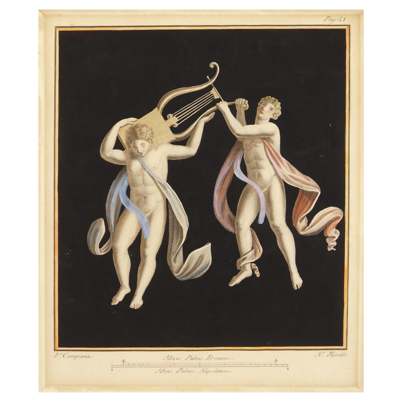 Three 18th Century Colored Engravings of Herculaneum Frescos  by Nicola Fiorillo For Sale