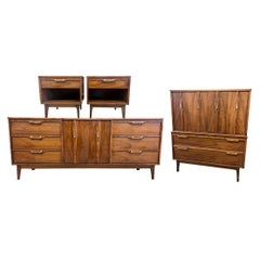 Retro Mid Century Modern Dresser Set Dovetail Drawers Solid Walnut Burl Veneer