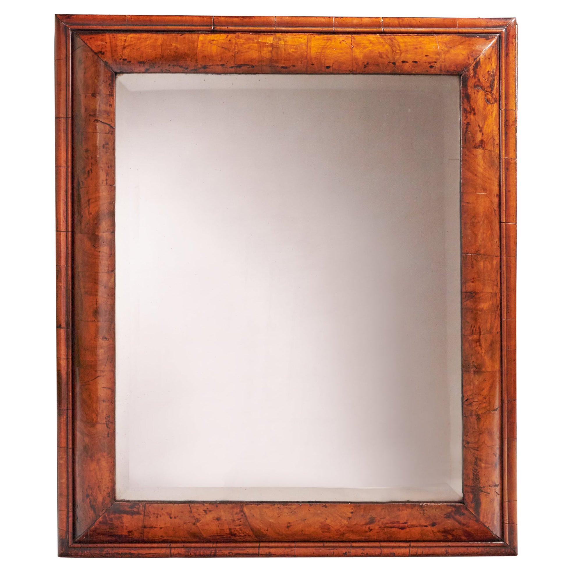 A Fine William and Mary 17th Century Figured Walnut Cushion Mirror C, 1690 For Sale