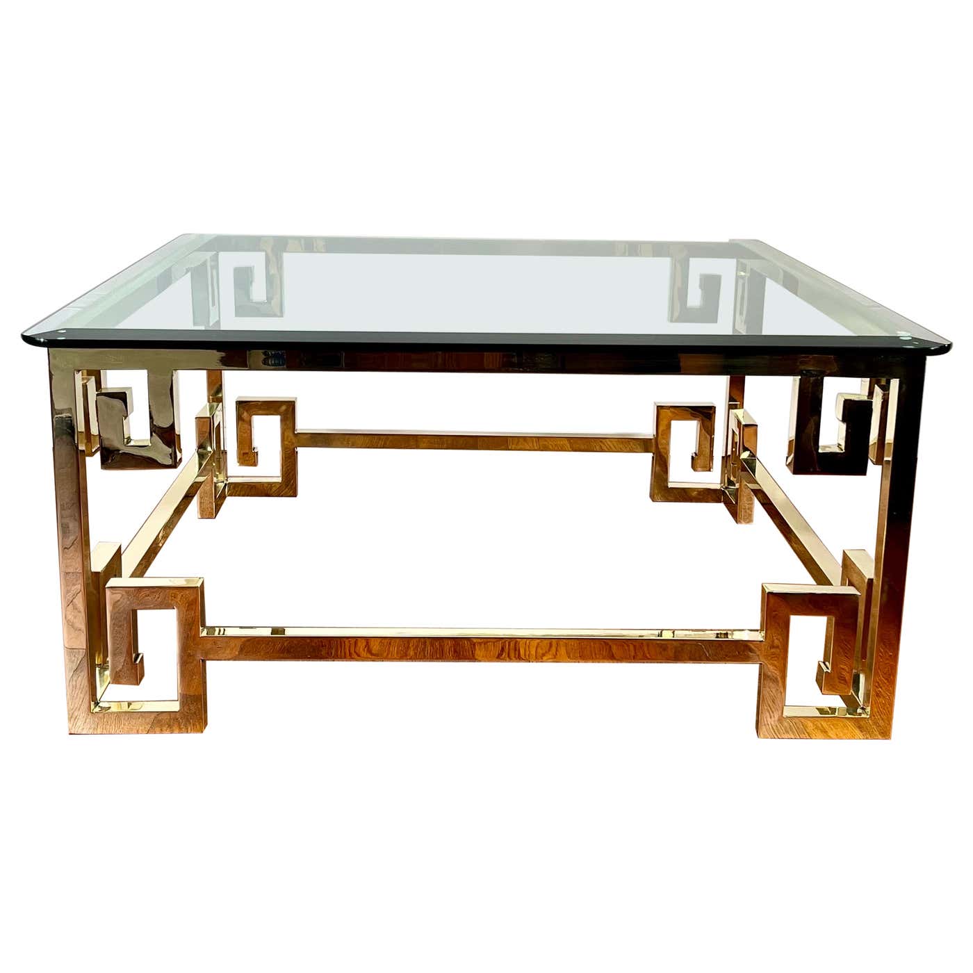 Mastercraft Brass coffee table greek key accent For Sale at 1stDibs