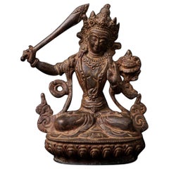 Statue de Manjushri en brronze nouvellement fabriquée en Inde - Bouddhas originaux