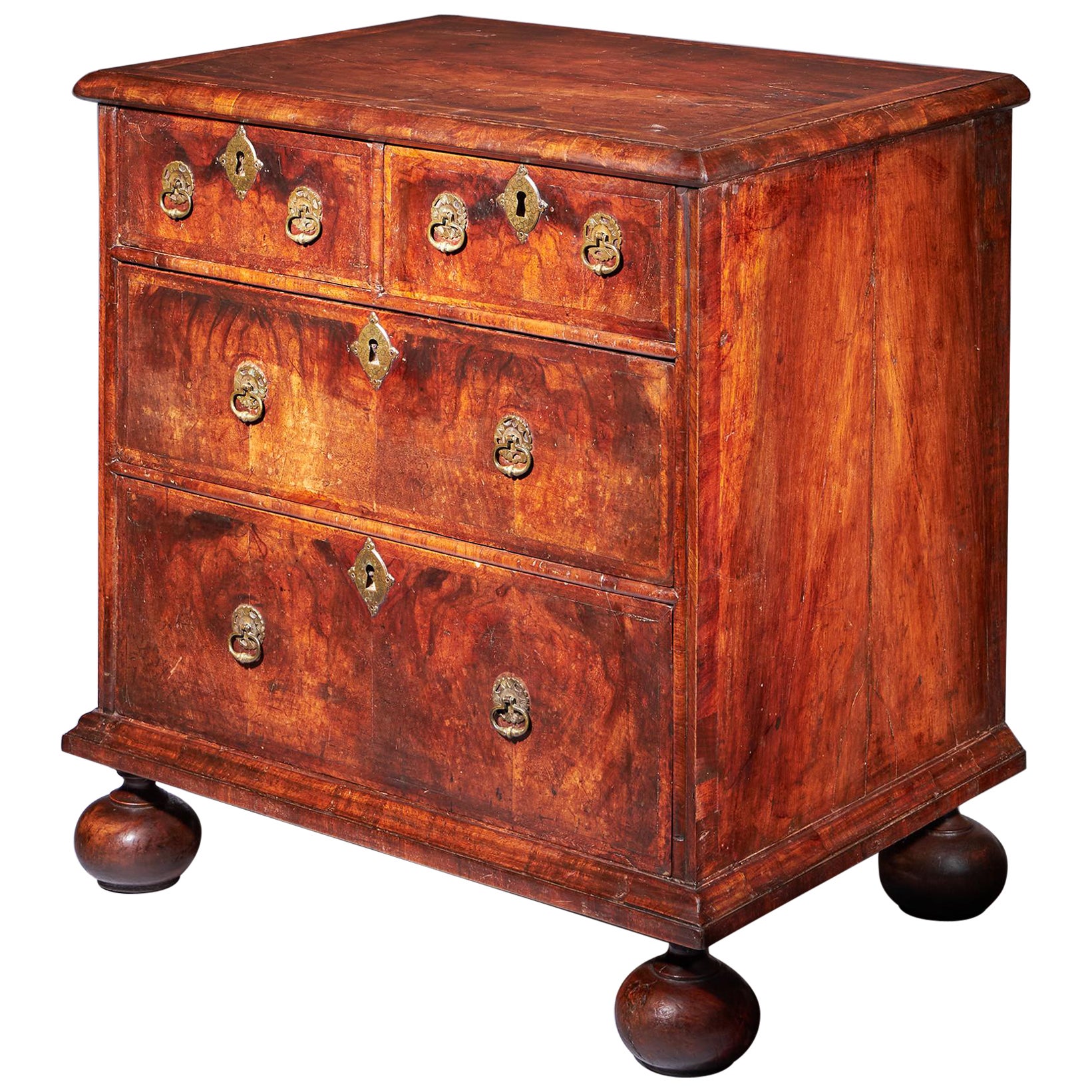 A Small and Rare William and Marry Figured Walnut Chest of Drawers, Circa 1690. 