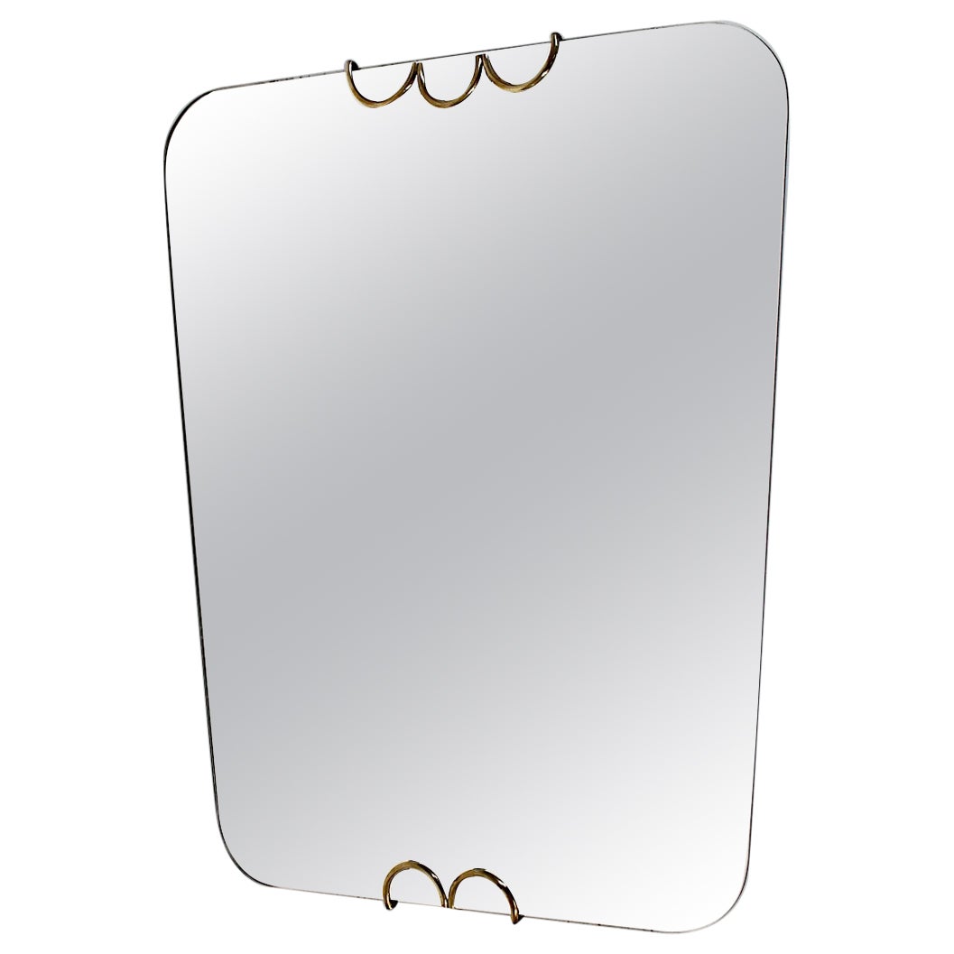 Mid Century Modern Vintage Brass Wall Mirror Rectangular Shape Italy 1950s For Sale