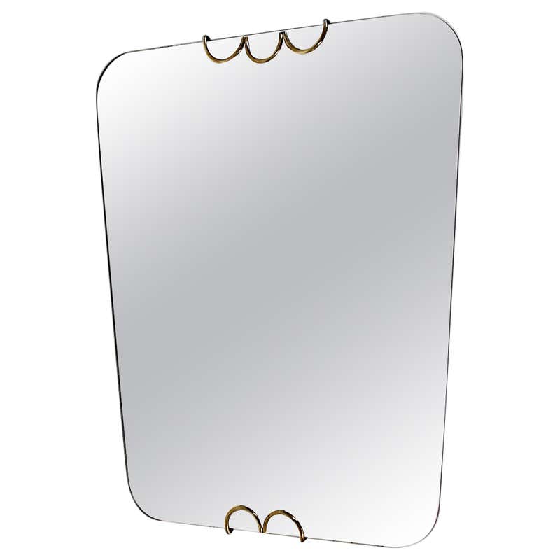 Italian mid-century modern rectangular wall mirror with rounded corners ...