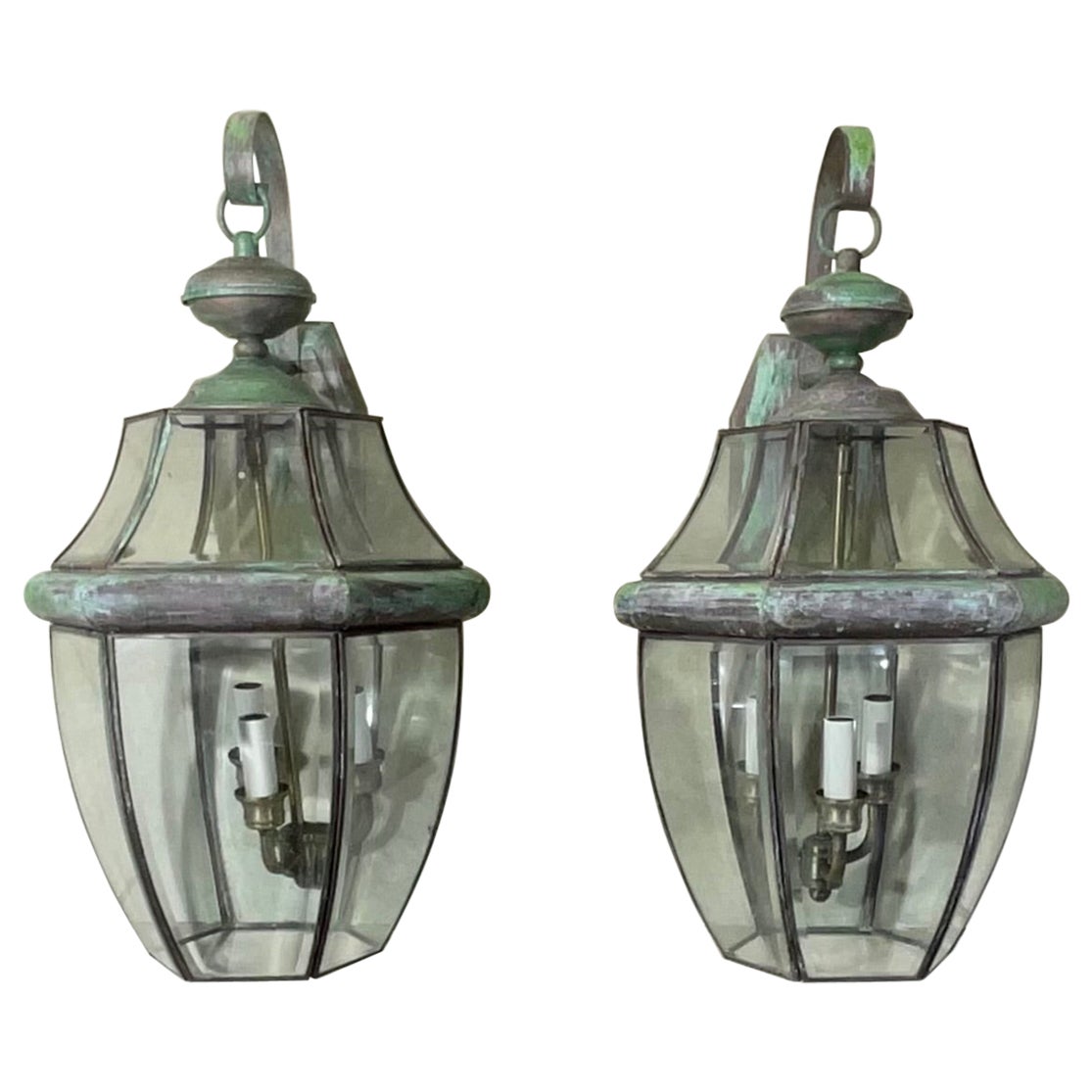 Pair of Vintage Solid Brass Wall Lantern For Sale