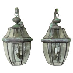 Pair of Vintage Solid Brass Wall Lantern