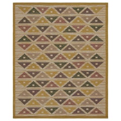 Rug & Kilim's skandinavischer Kilim-Teppich in Gold und Brown mit geometrischen Mustern