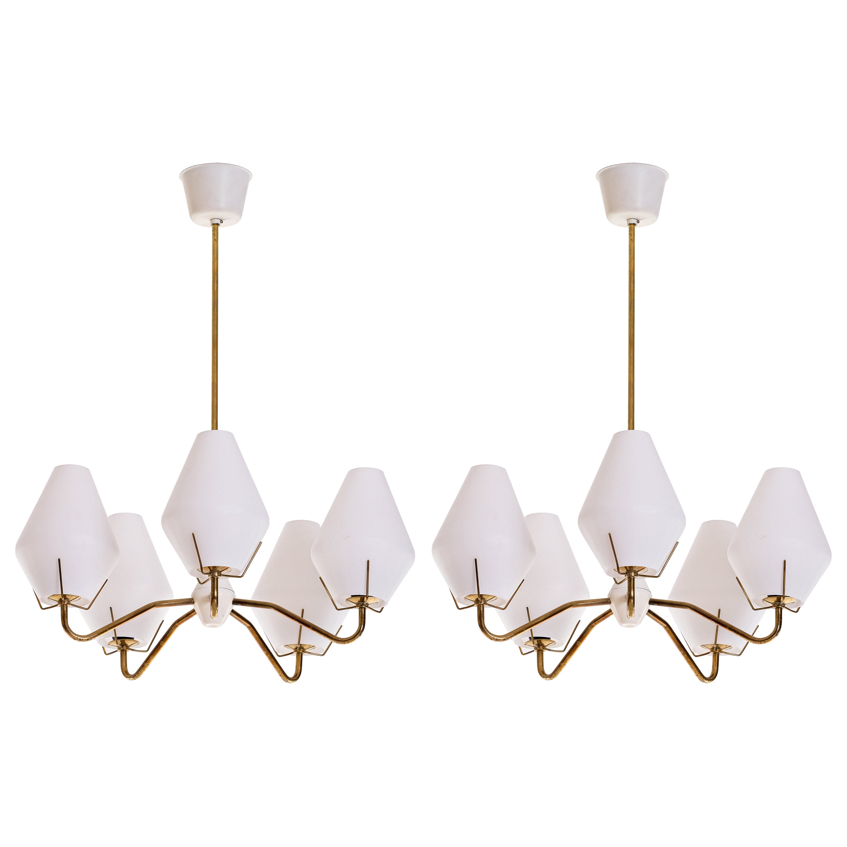 Set of 2 Brass Chandeliers by ASEA, Sweden, 1950s For Sale