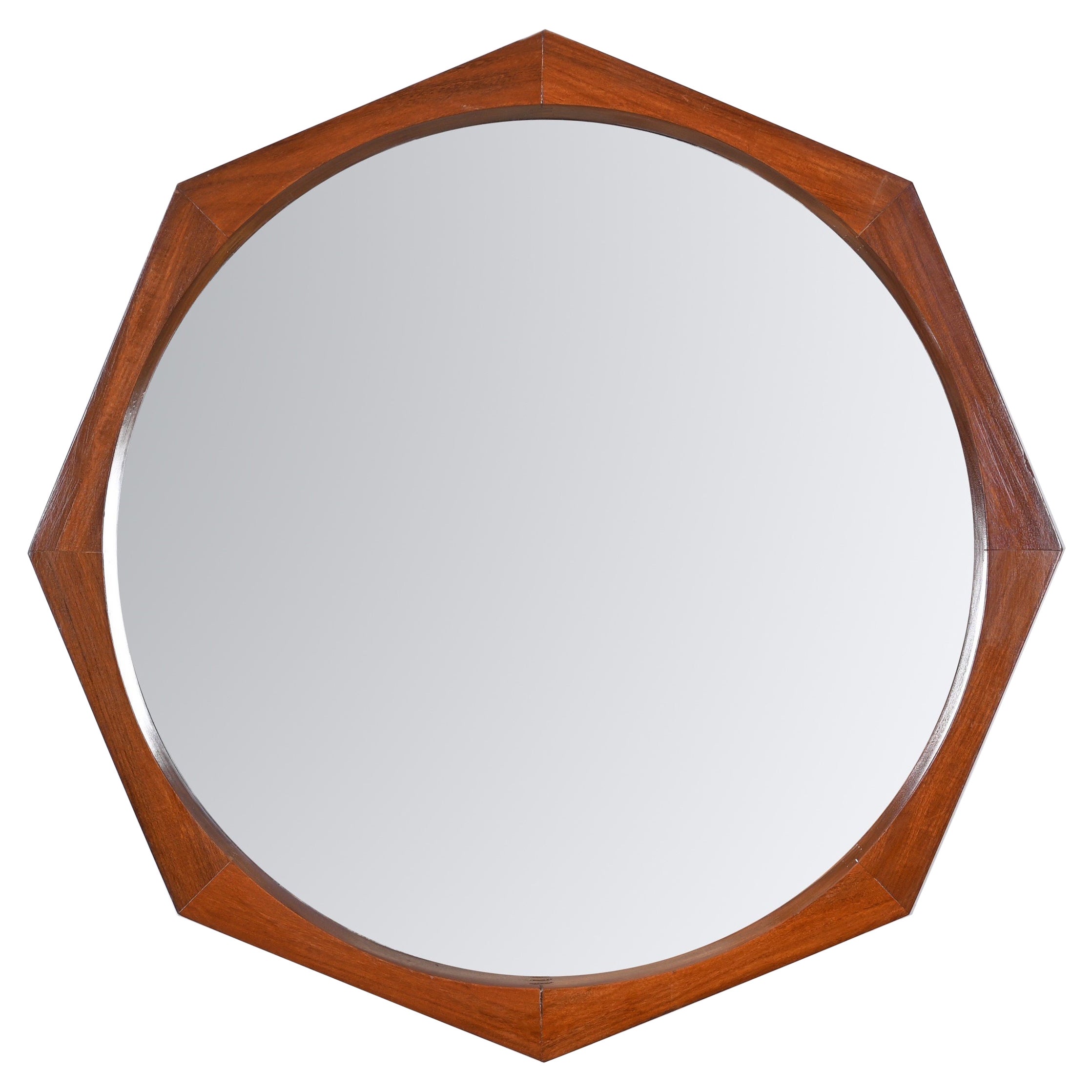 Mid-Century Italian Octagonal Wall Mirror in Teak Wood, Campo & Graffi 1960s