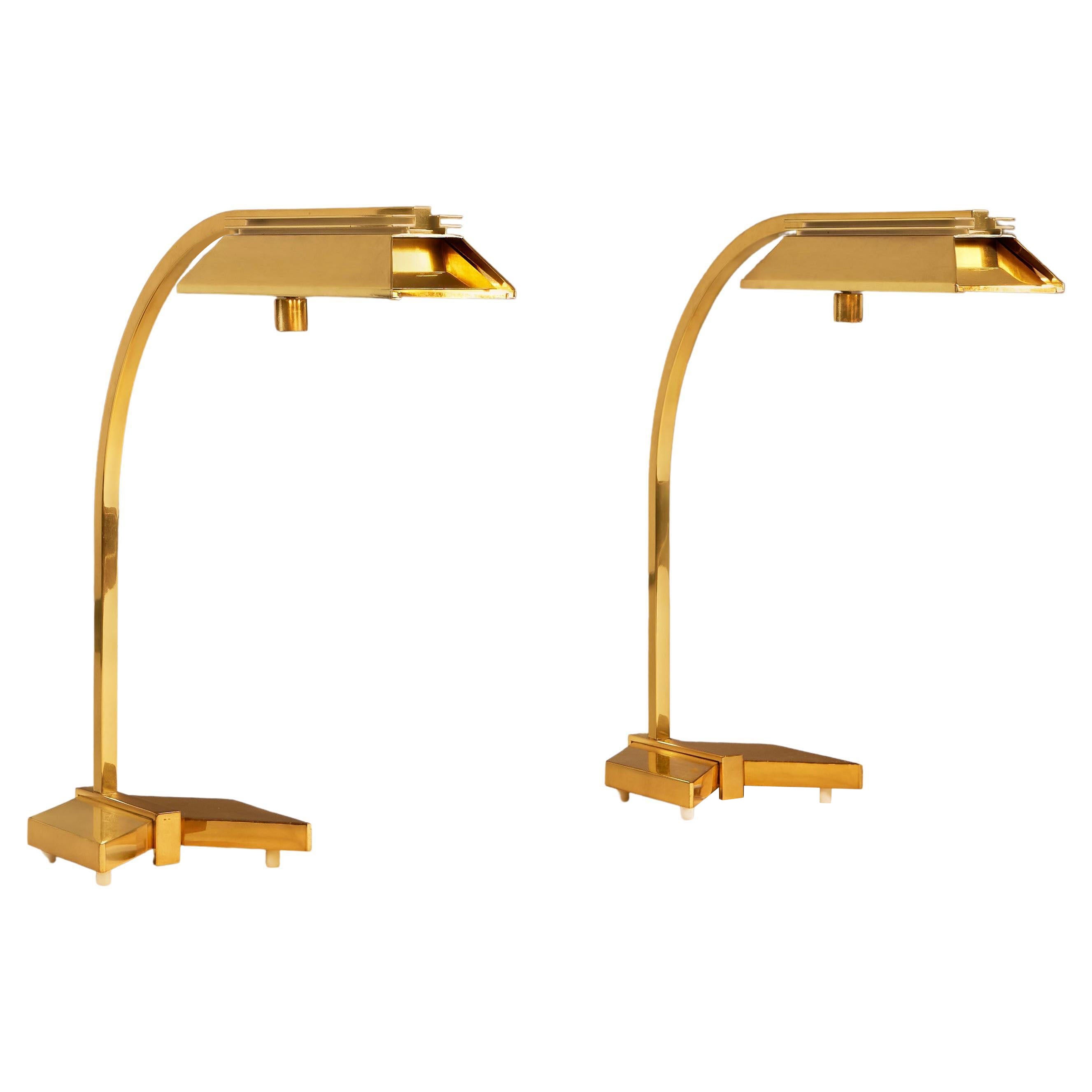 Pair of rare American 1970s Casella brass desk lamps For Sale