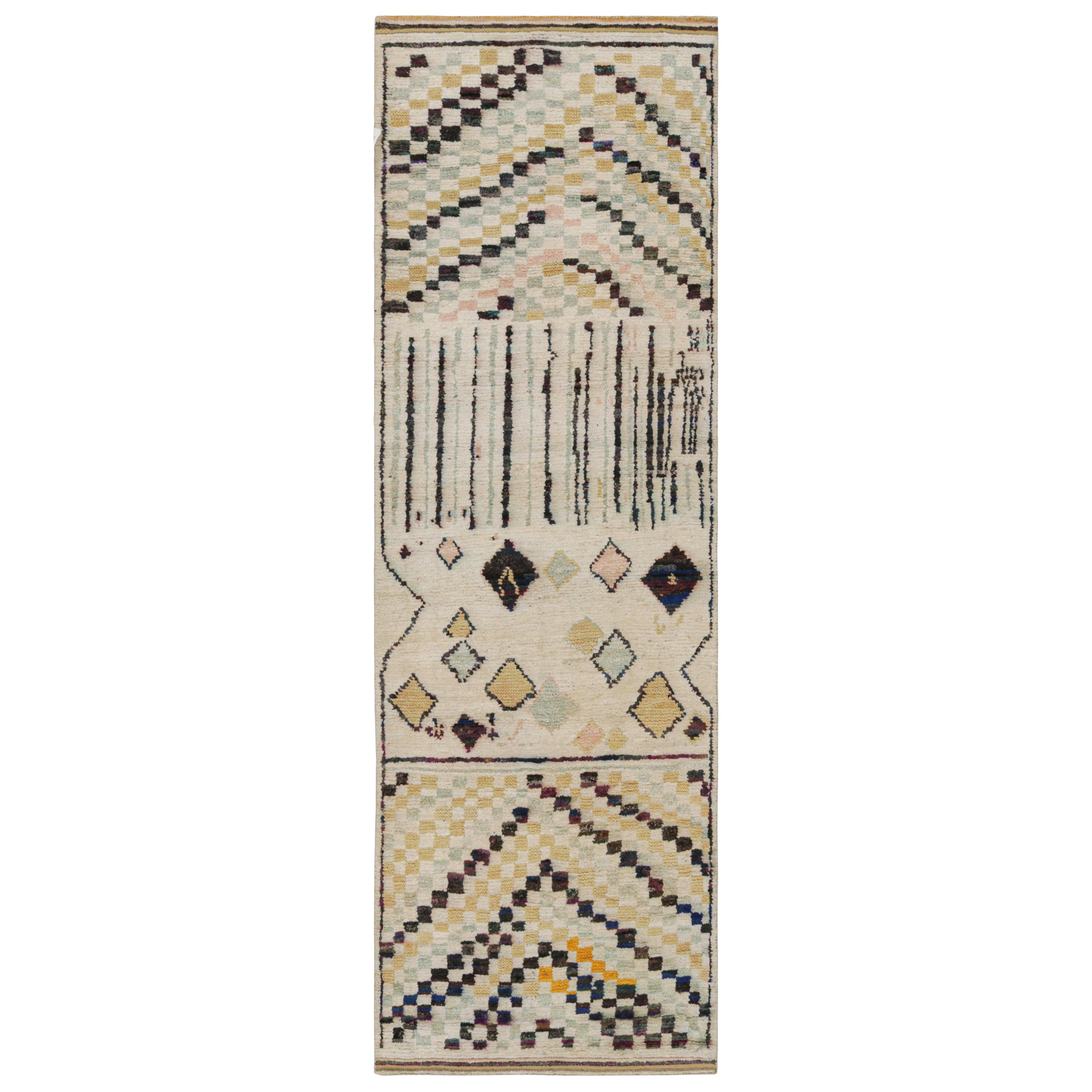 Rug & Kilim’s Moroccan Style Runner Rug in Beige & Multicolor Geometric Patterns For Sale