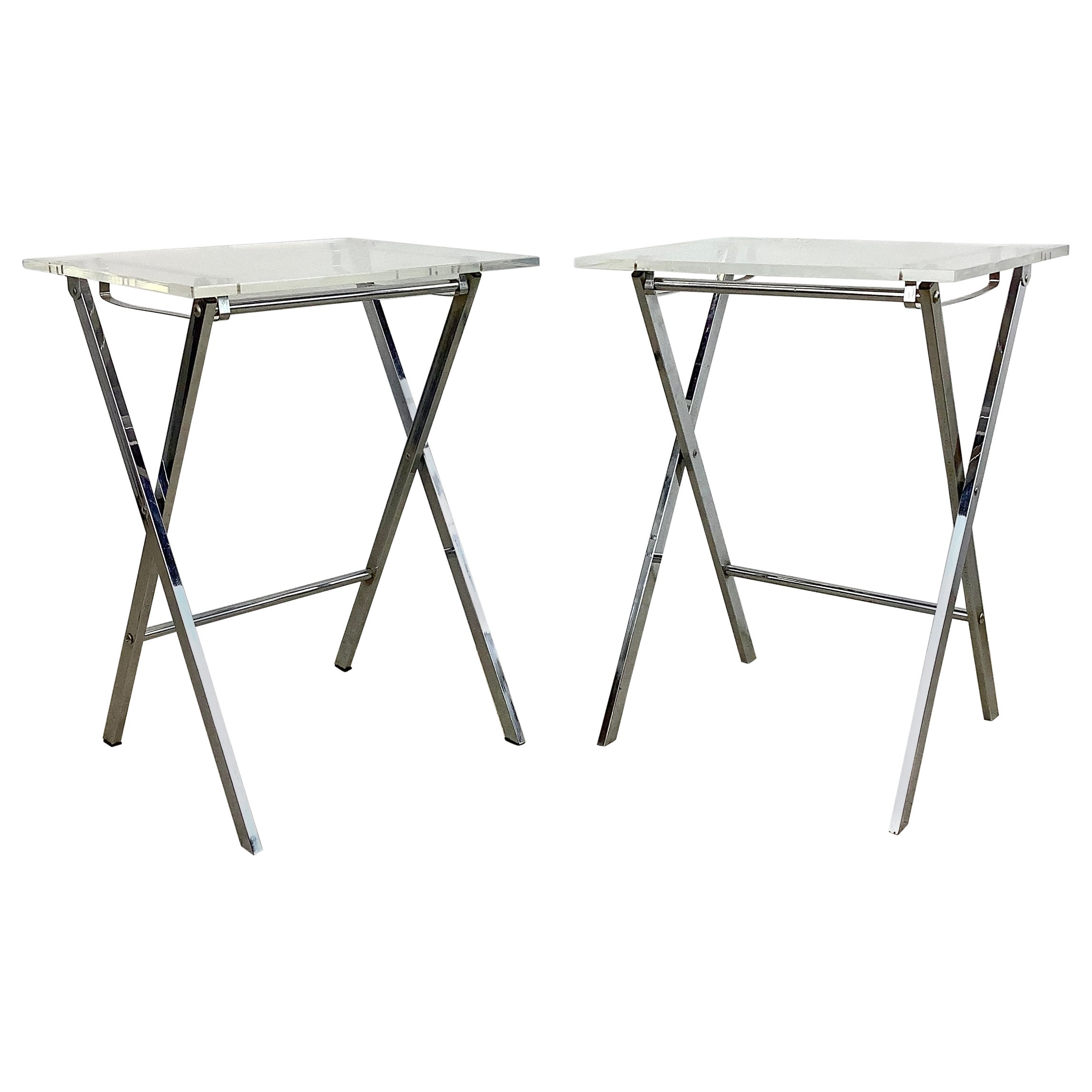 Mid-Century Lucite and Chrome Tray Tables after Charles Hollis Jones