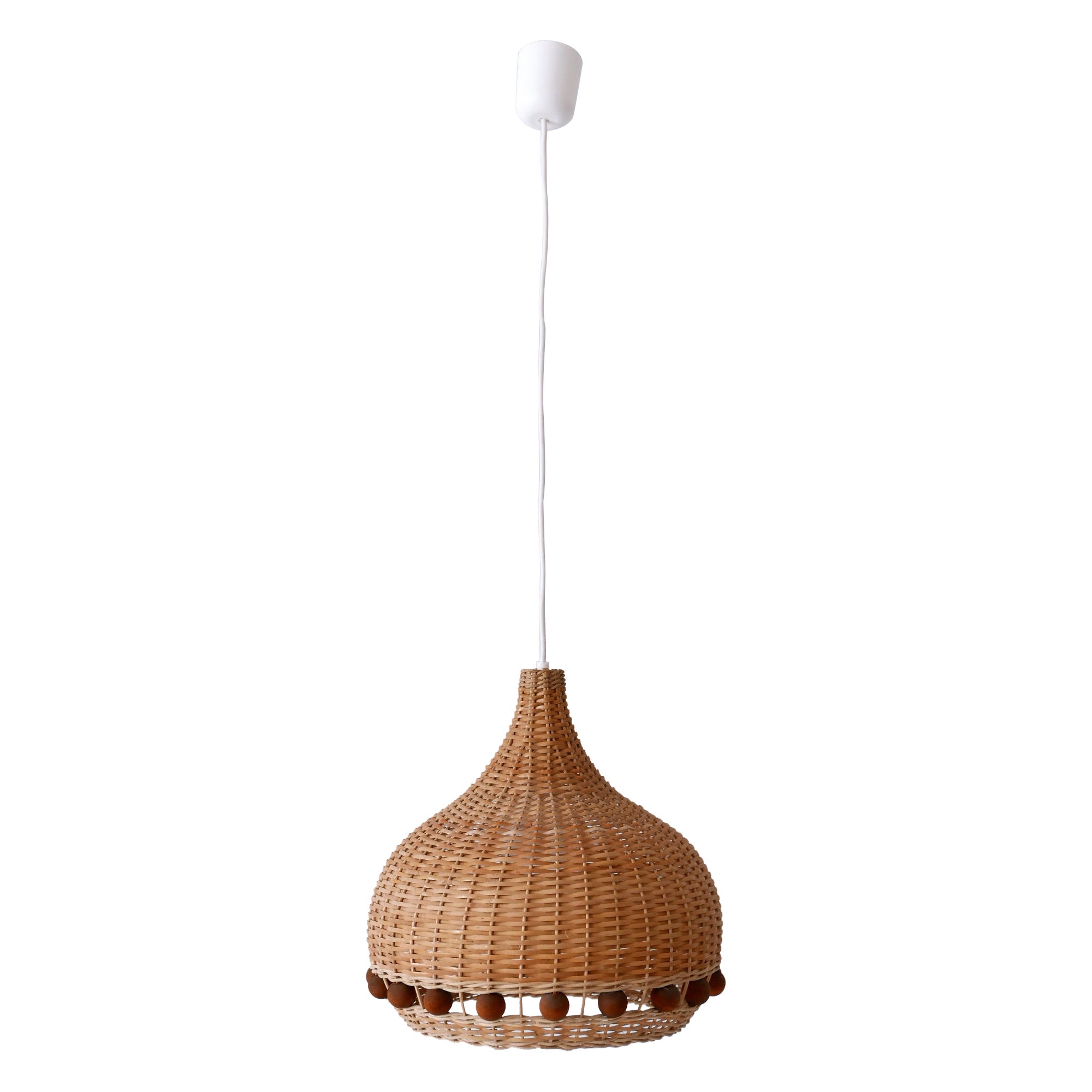 Mid-Century Modern Rattan Tulip Pendant Lamp or Hanging Light Germany 1960s For Sale