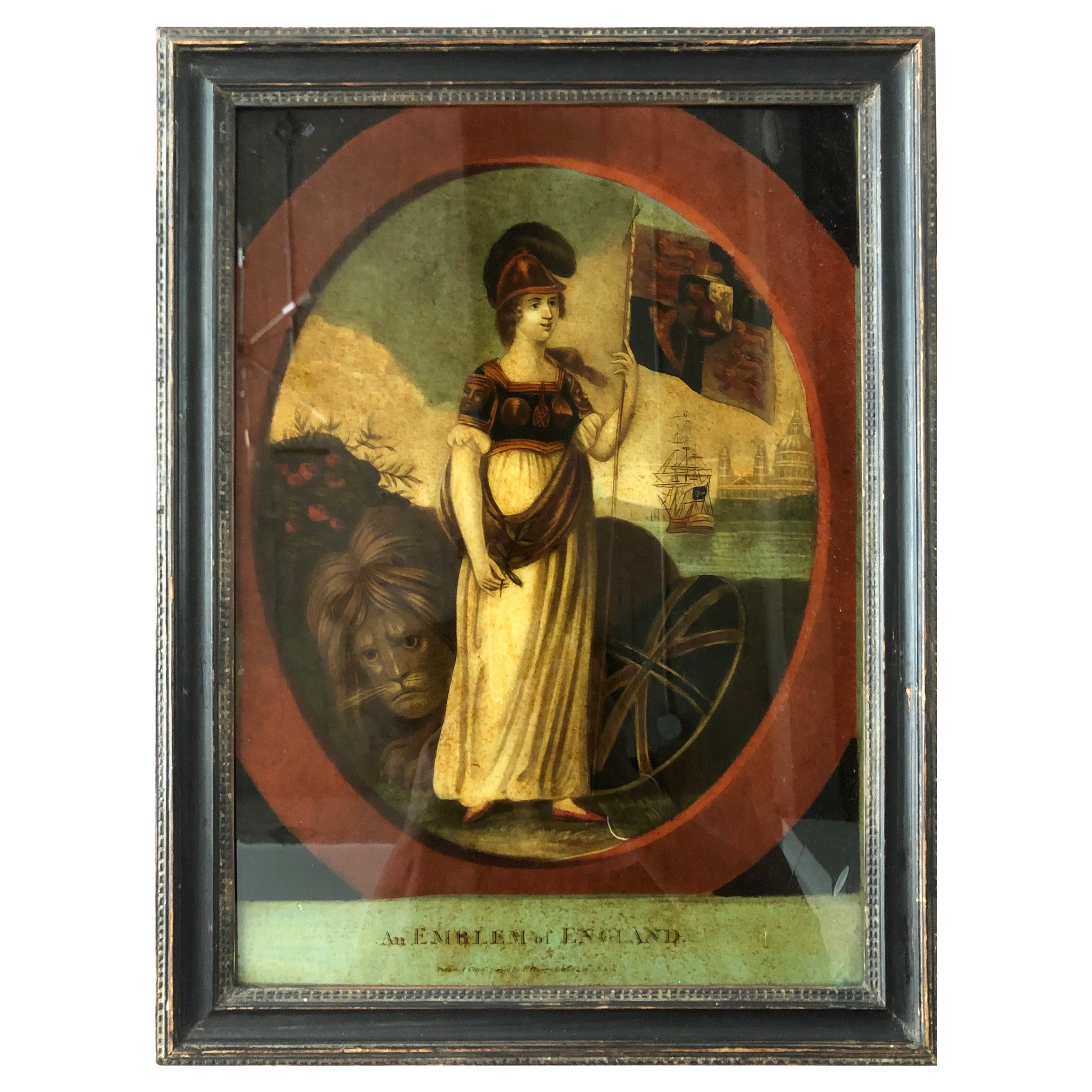 Handkoloriertes rückseitiges Mezzotinto-Glas, George III.-Stil, P. Stampa, London, 1799  im Angebot