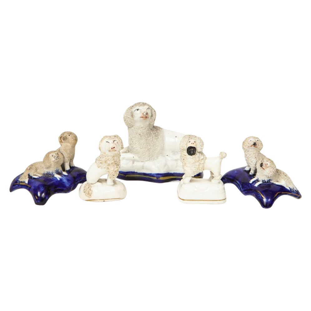 Collection of Five Staffordshire Figures of Poodles For Sale