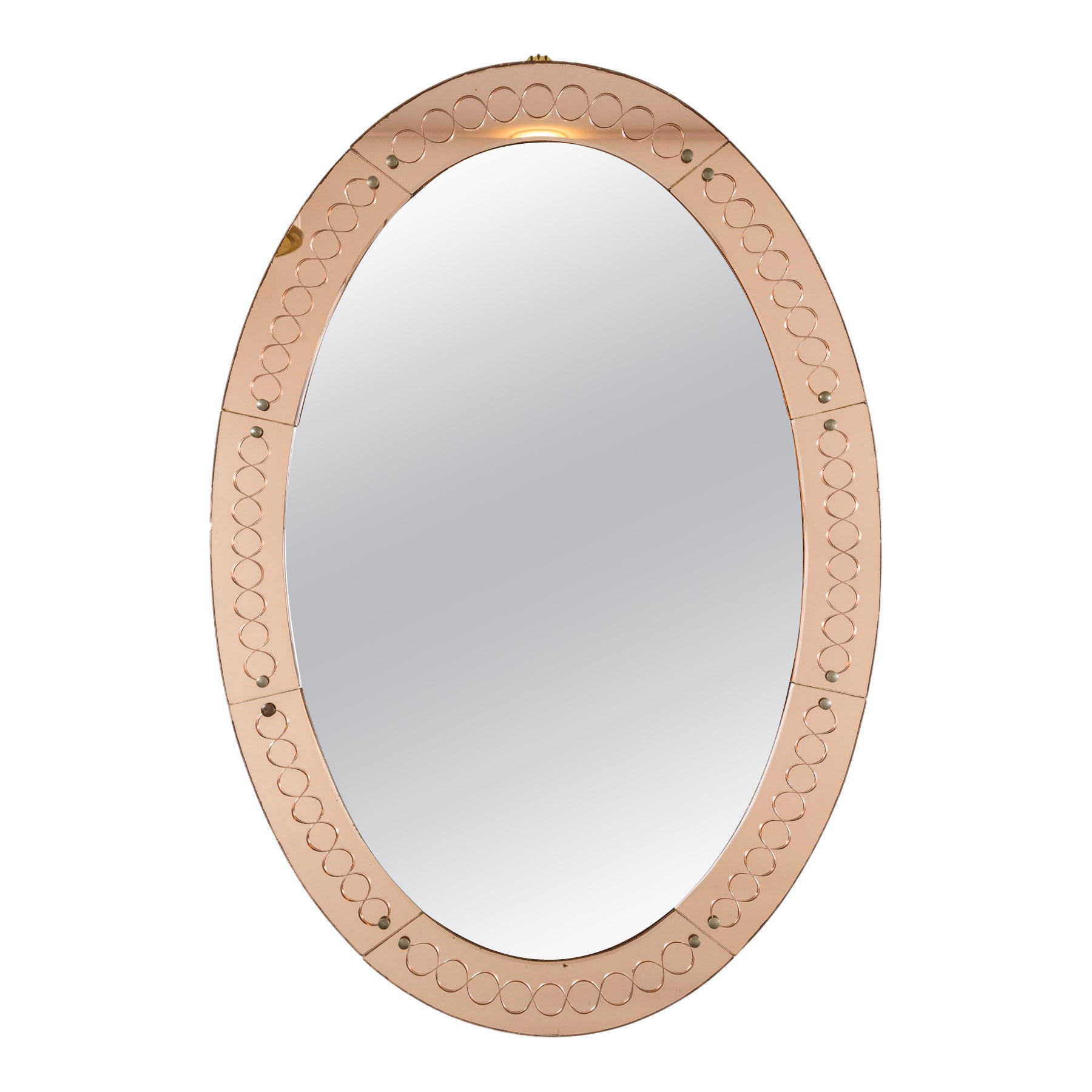 Grand miroir italien ovale gravé du milieu du siècle dernier par Cristale Arte en vente