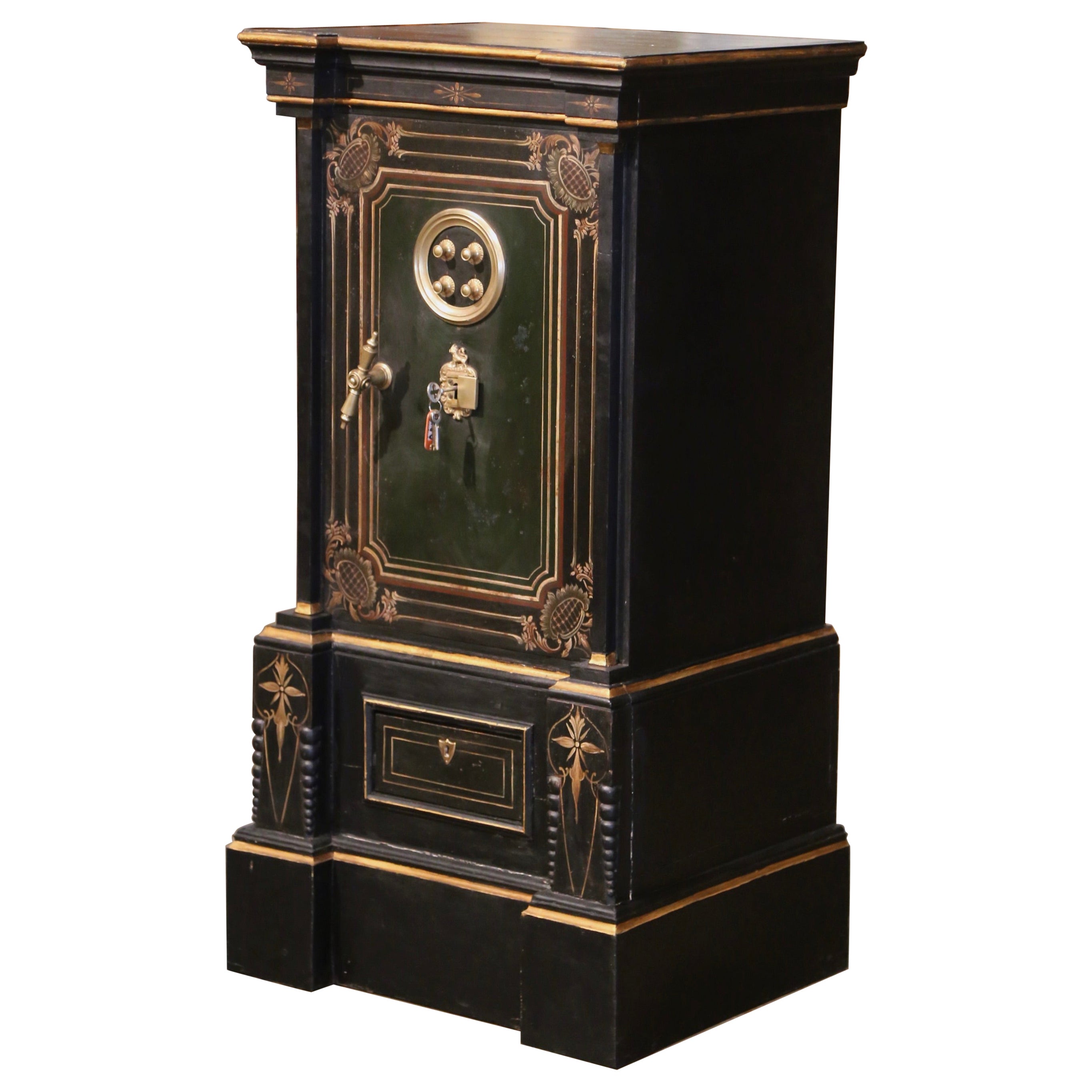 19th Century Spanish Hand Painted and Gilt Iron Safe with Locking Combination For Sale