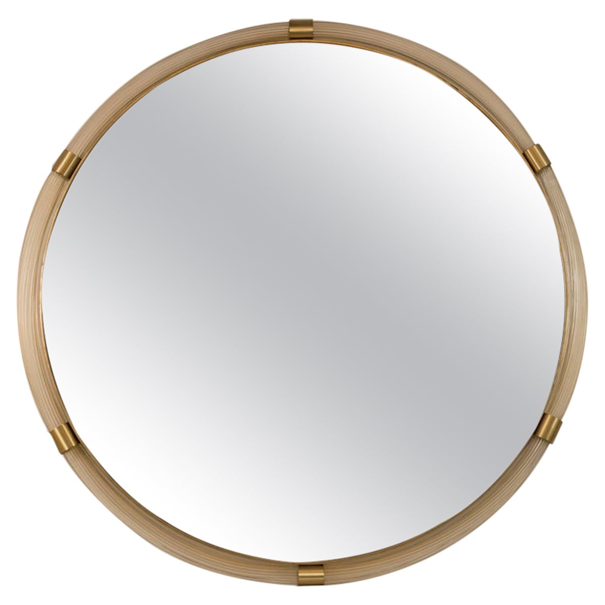 Sehr großer mundgeblasener Murano-Goldspiegel mit runder Torchere, Contemporary