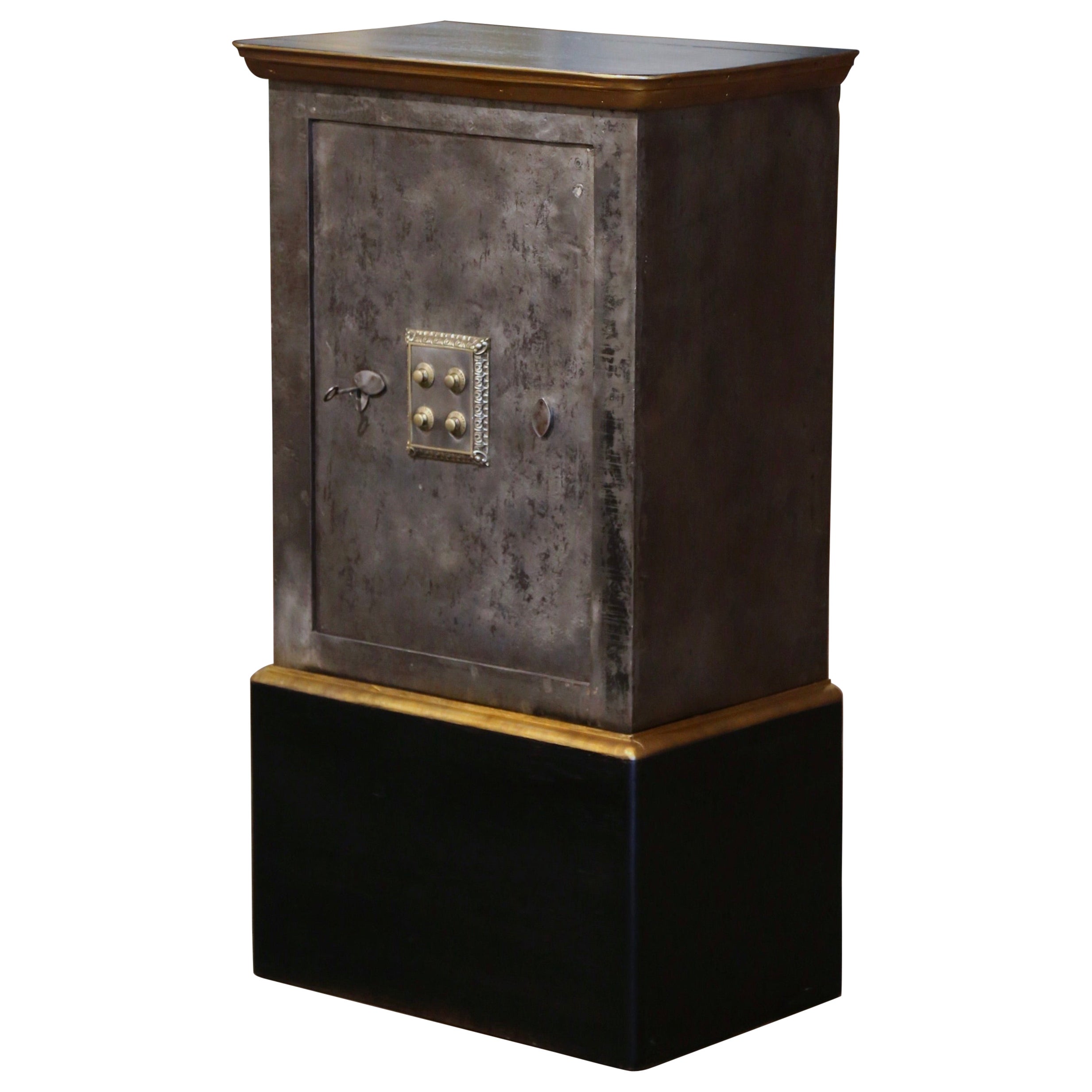 19th Century French Carved Painted Wood and Polished Iron Safe with Combination