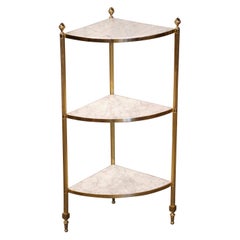 Mid-Century Brass and Marble Corner Three-Tier Etagere Shelf