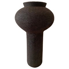 Contemporary Ruby Bell Ceramics Black Round Vessel with Pedestal Base