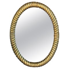 French Napoleon III Carved Giltwood Rope-Twist Oval Mirror 