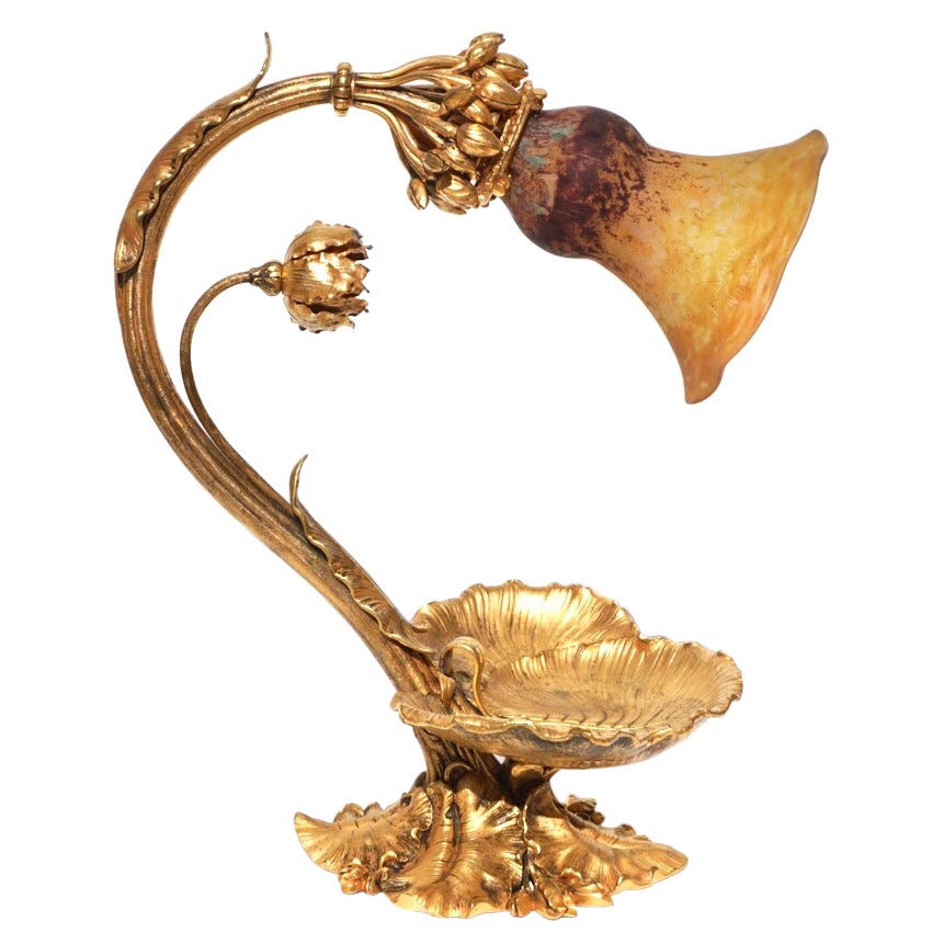 Daum Nancy Gilt Bronze Art Nouveau Lamp For Sale