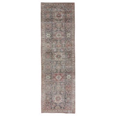 Antique Persian Sultanabad Gallery with Floral Design in Lt. Blue, Gray & Red
