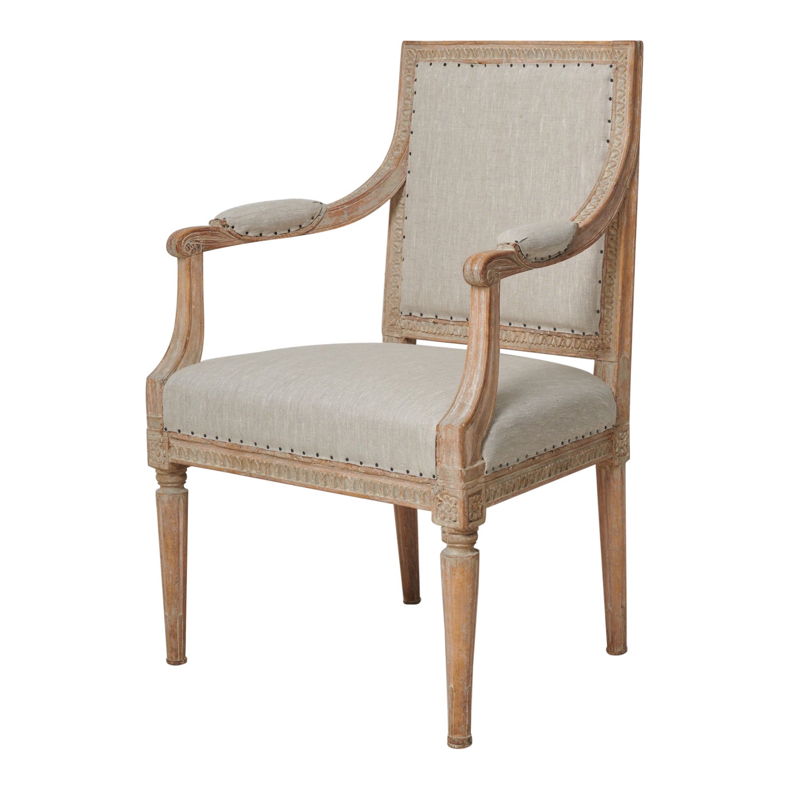 Antique Genuine Swedish Gustavian Upholstered Armchair For Sale