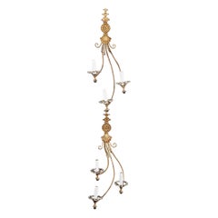 Retro Pair of Unique Elongated Bronze and Crystal Art Nouveau Sconces, 4 Available