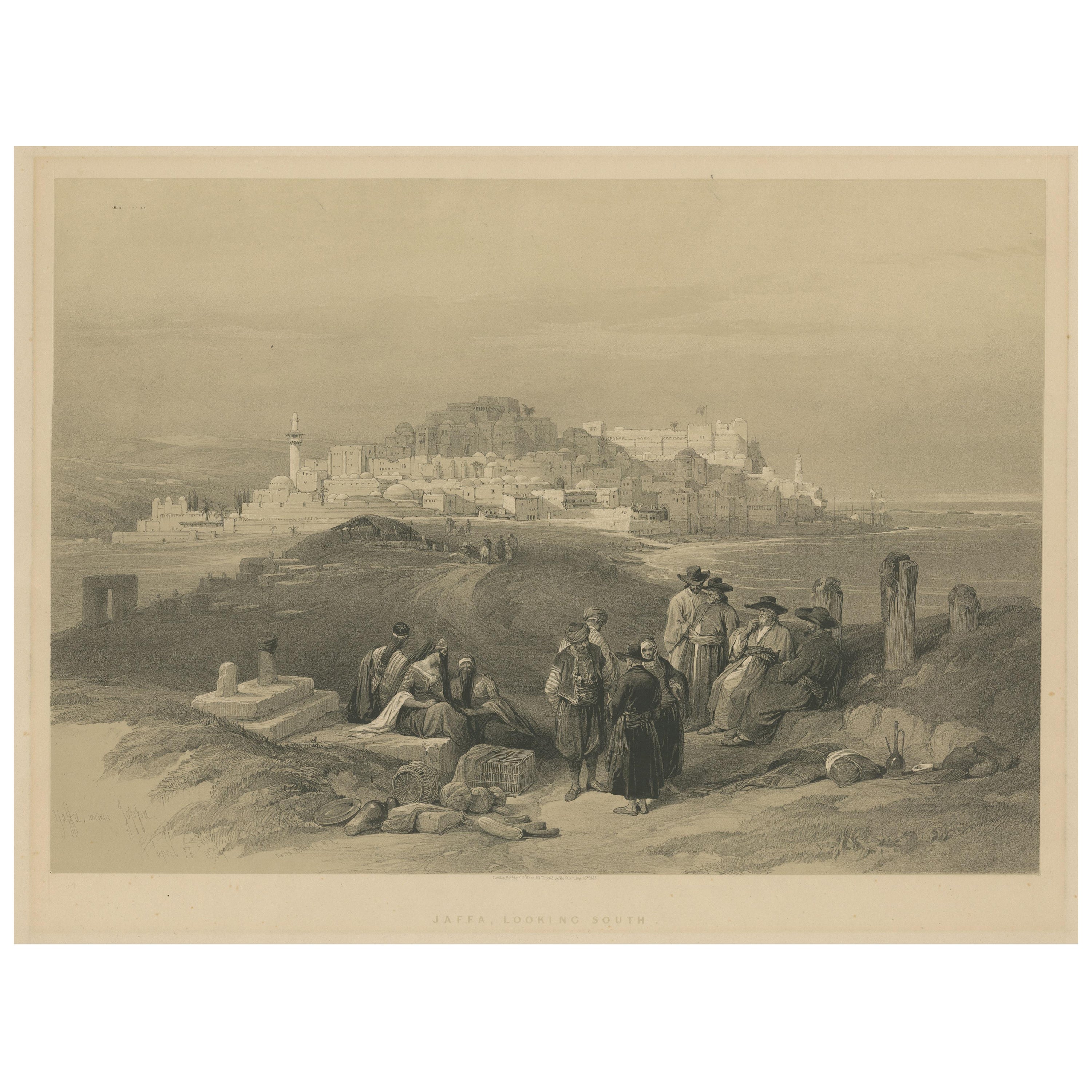 Tinted lithograph of the City of Jaffa For Sale