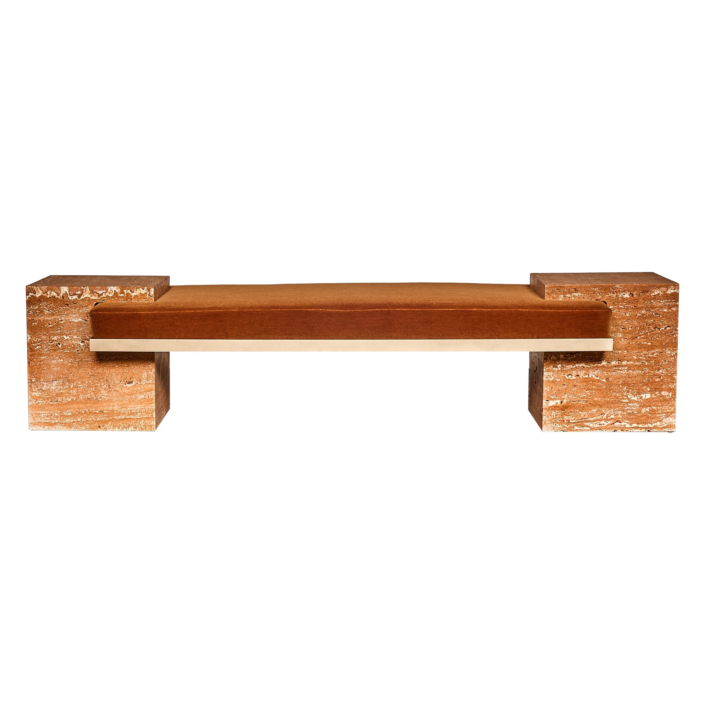 Banc coexistant en travertin orange, laiton et mohair cognac par Slash Objects en vente