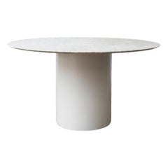 Metaform Round Carrara Marble Table with White Enameled Metal Pedestal Base