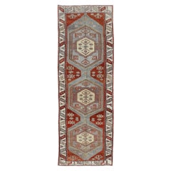 Antique Persian Malayer Runner With Medallions in Gray and Terracotta 