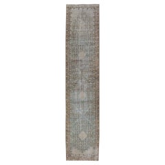 Persian Malayer Runner with Sub Geometric Medallions in Light Blue Field 