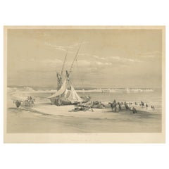 Used Original Tinted lithograph with a view of Tyre, Lebanon, circa 1845