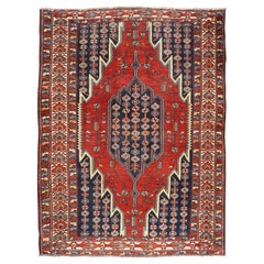 Antique Persian Malayer Multicolor Rug Medallion & Geometric Design 4'7 x 6'4