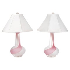 Pair of Italian Pink Swirl Murano Art Glass Lamps