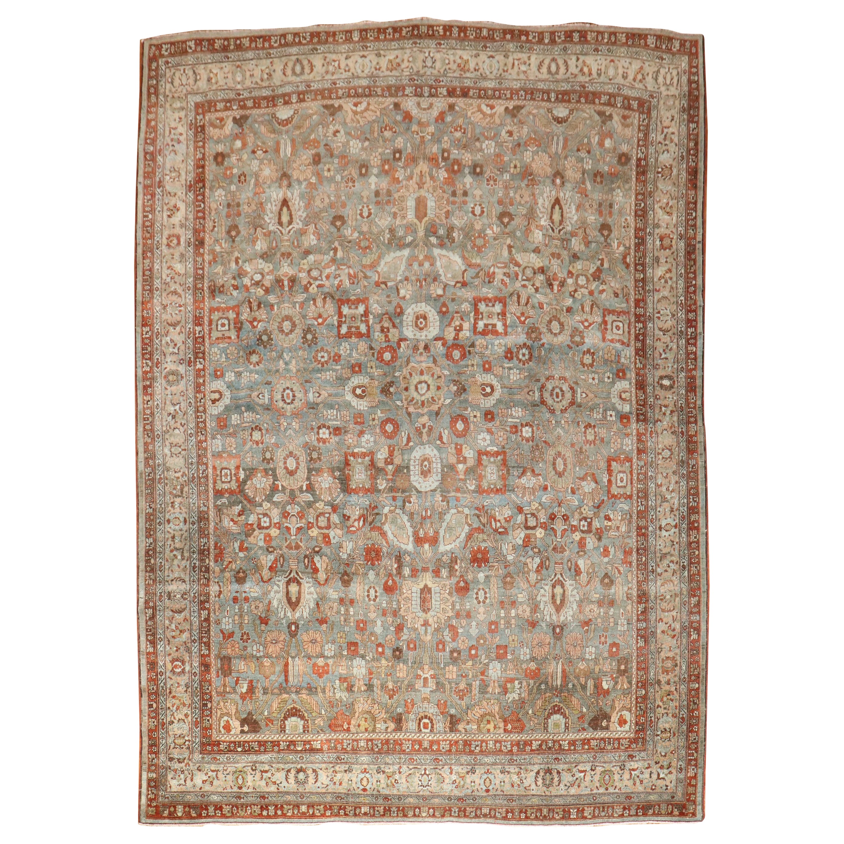 Zabihi Collection Gray Antique Persian Bidjar Rug For Sale