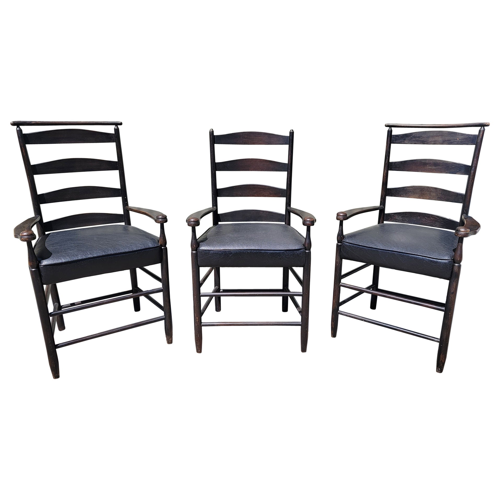 Shaker Style Original Black Painted ladder Back Chairs -3 For Sale