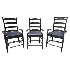 Used Shaker Style Original Black Painted ladder Back Chairs -3