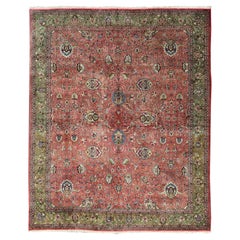 Großer quadratischer persischer Tabriz-Teppich im Vintage-Stil  In Koralle Rosa und säuregrün
