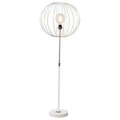 Raak Height Adjustable Floor Lamp, White Wire Globe Shade, Ceramic Base & Chrome