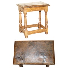 STUNNiNG HEAVILY BURRED OAK ANTIQUE 18TH CENTURY CIRCA 1780 JOINTED STOOL TABLE
