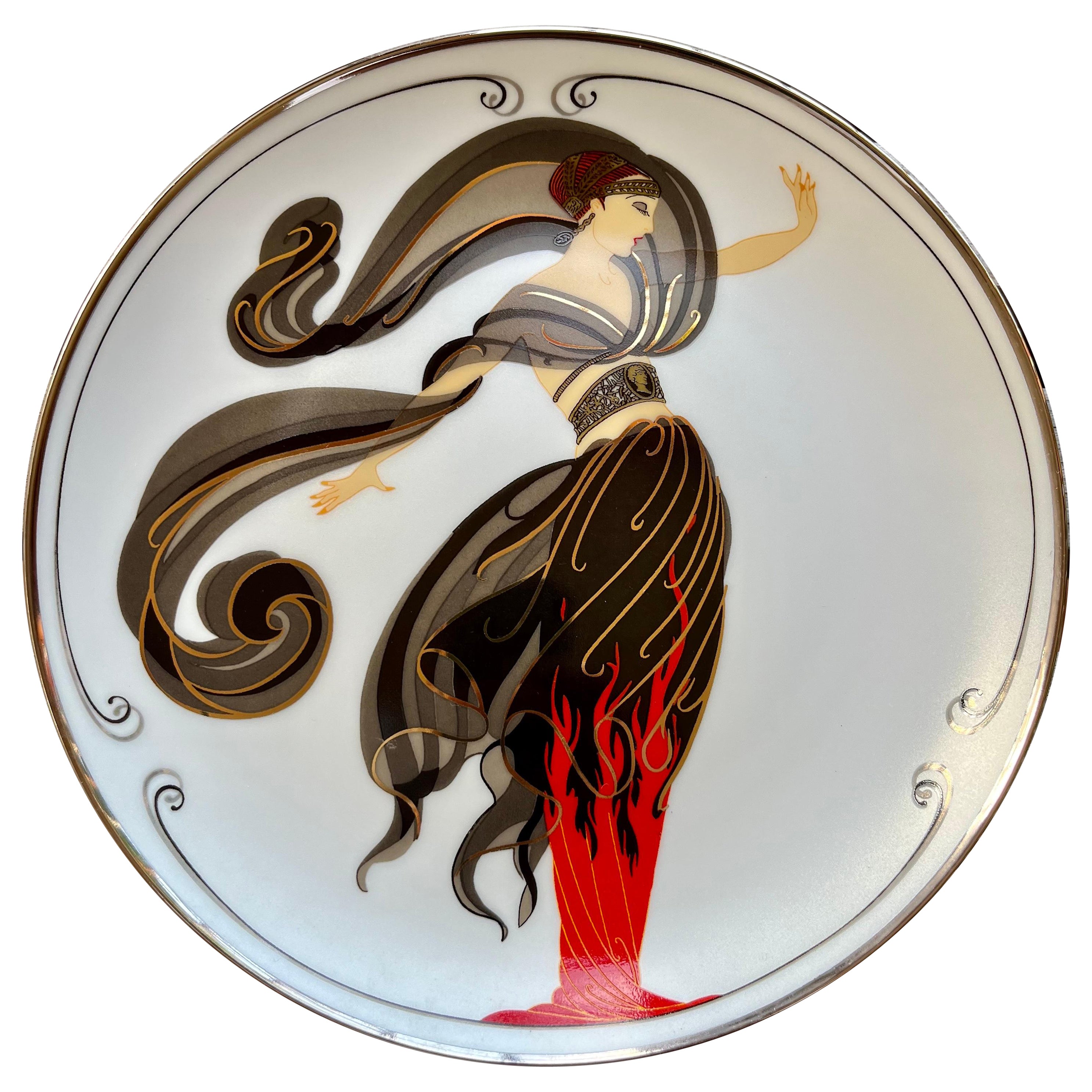 Assiette en porcelaine Franklin Mint the House of Erte « Flower of Love » (Flame d'amour). Circa 1990 